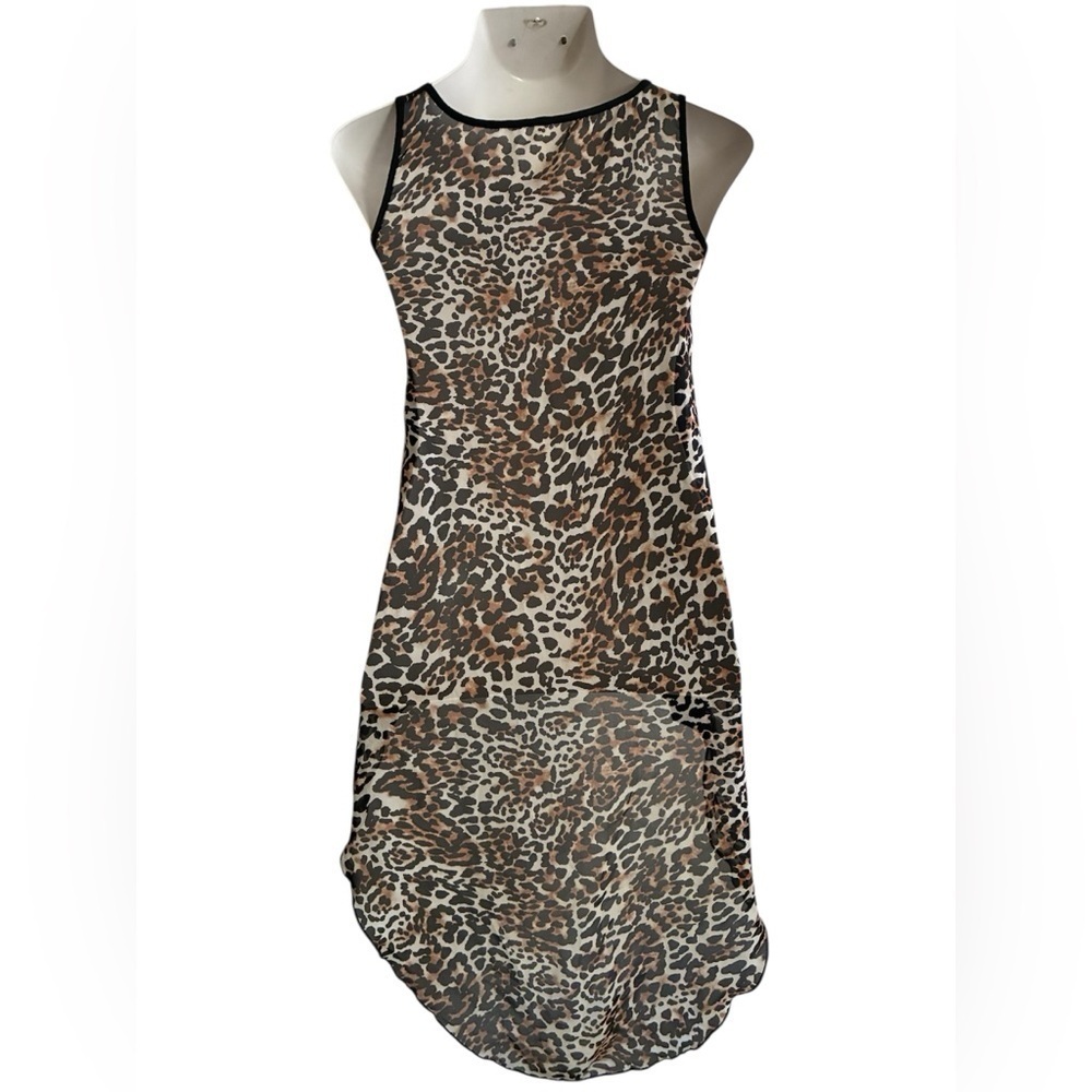 Ocasion High Low Black Righstones Heart Leopard Sheer Contrast Tunic Top S - Picture 2 of 10